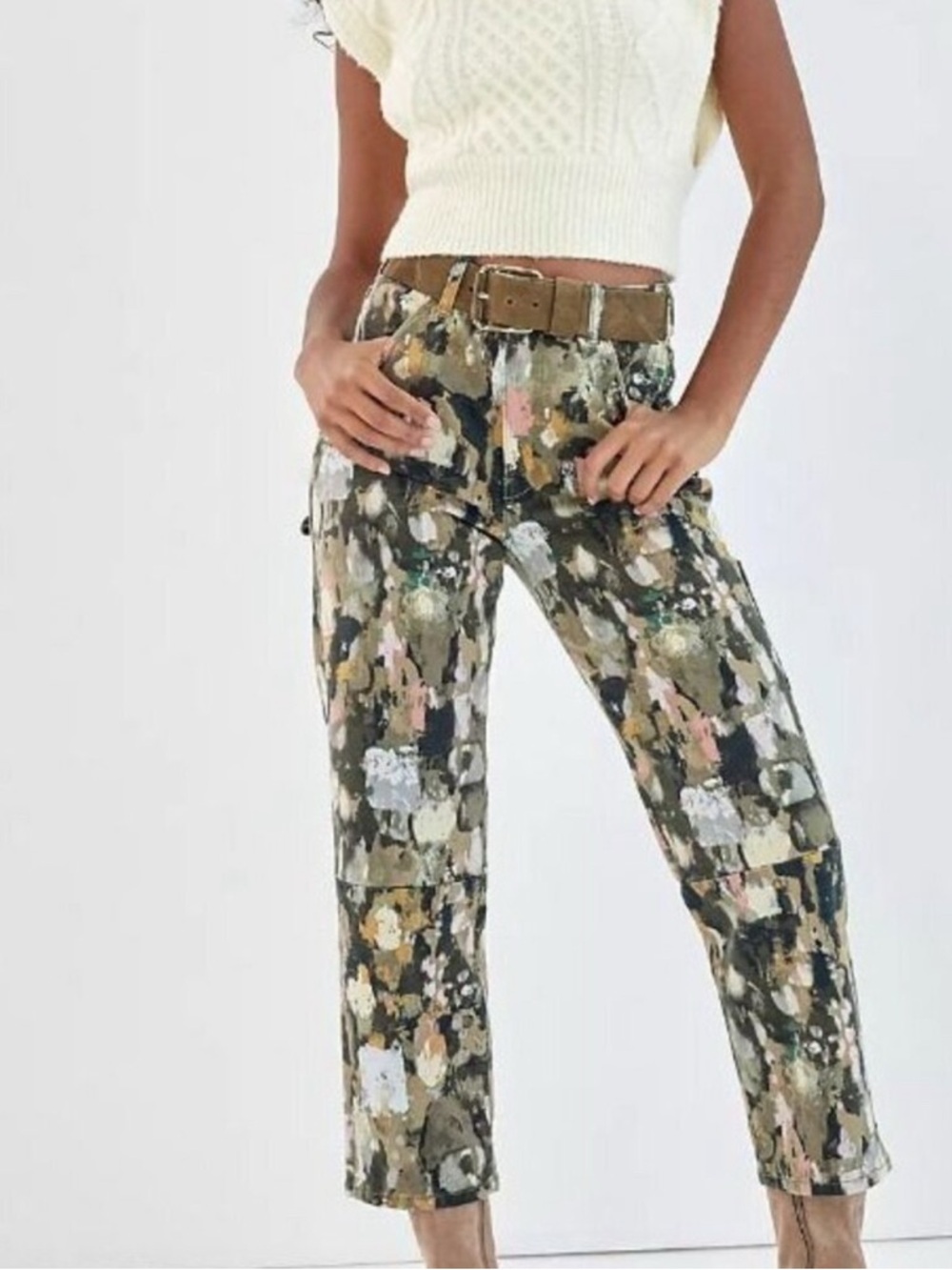 Pilcro Straight Leg Painterly Print Jeans in Olive Multi